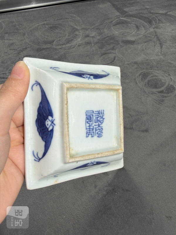 清道光青花夔龙纹寿字纹方盘 - 图5